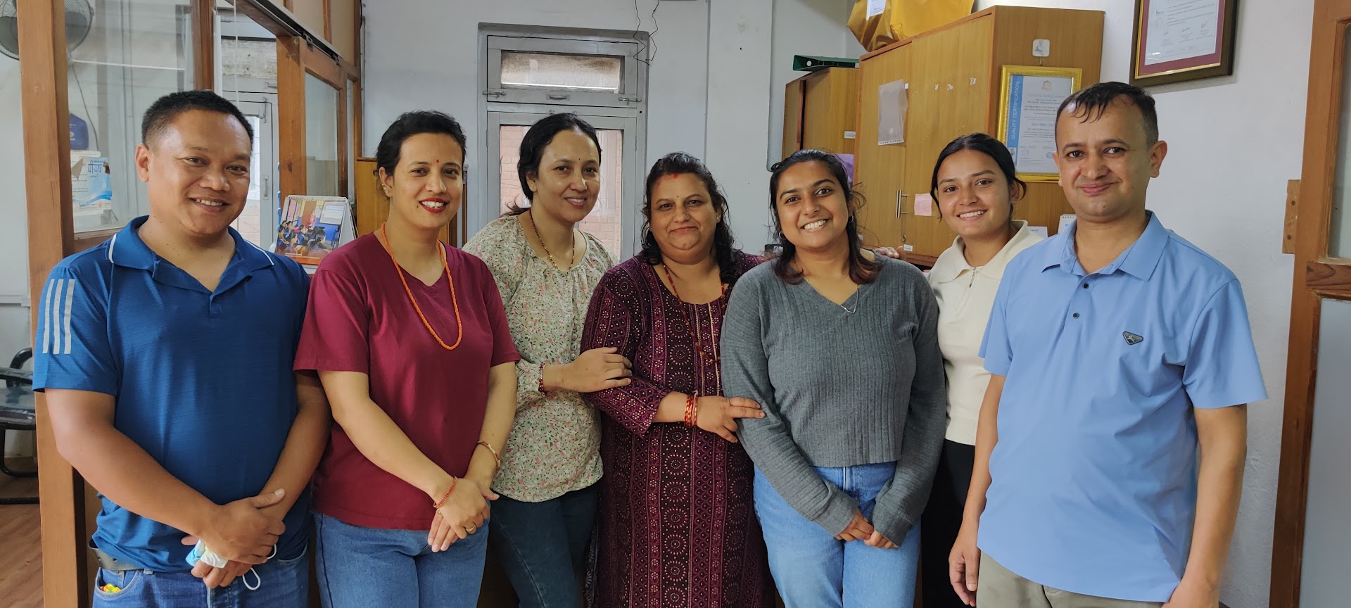 Mitali (third from right) with the lab team from ENPHO in Kathmandu, Nepal.