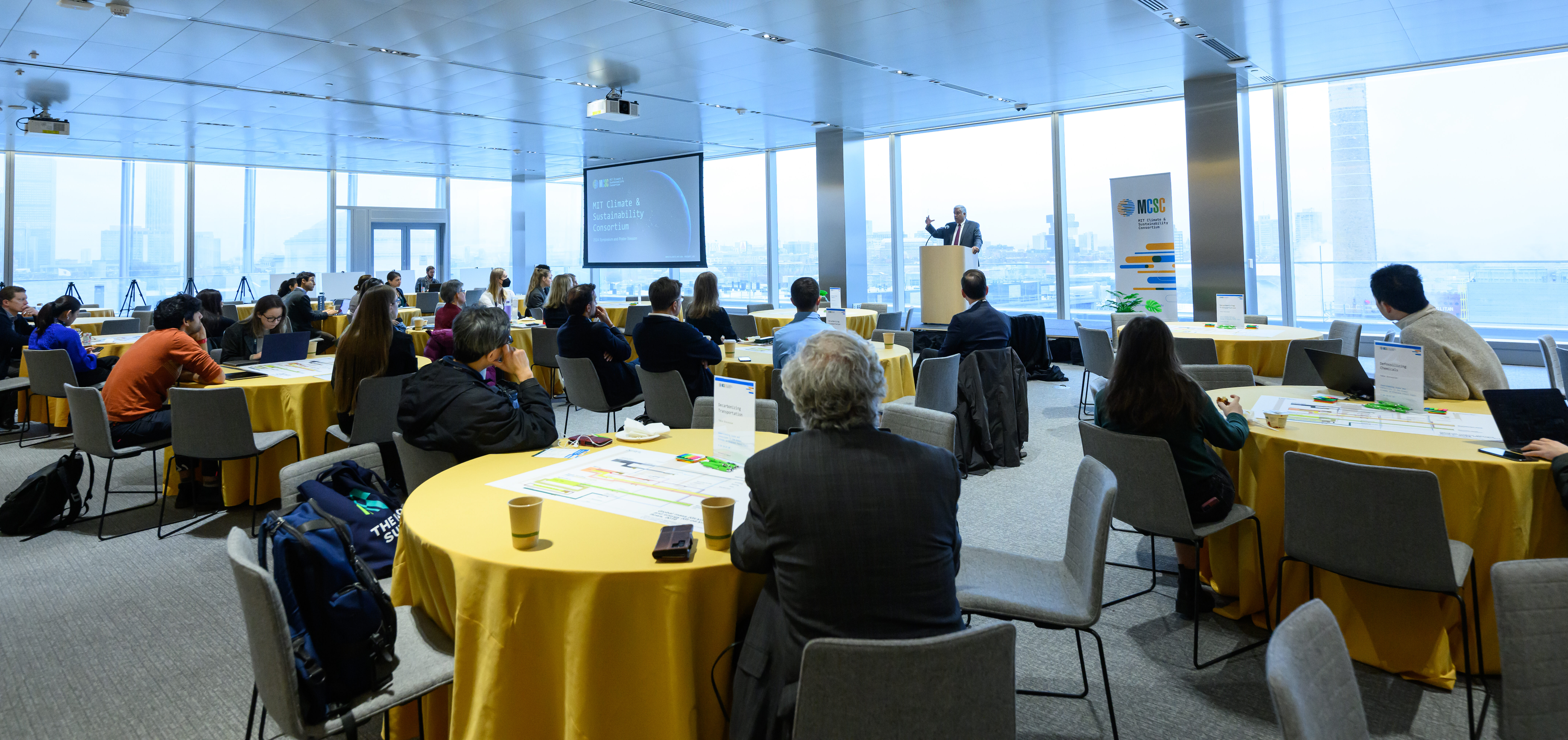 Dean Anantha Chandrakasan addresses attendees at MCSC’s Annual Symposium on Nov. 22, 2024